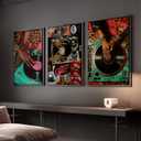3Pcs Trendy Black Woman Wall Art Fashion Black Girl Leopard Picture Wall Decor Vintage Music DJ Record Aesthetic Poster African American y2k Art Painting Canvas Prints Artwork for Living Room Bedroom