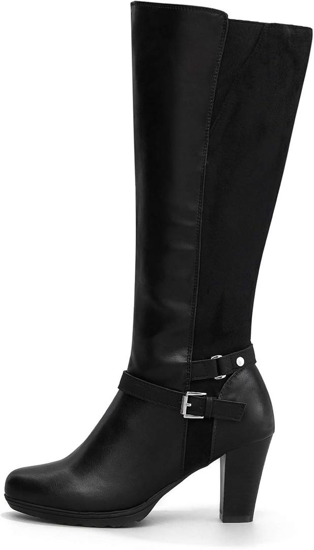mysoft Women's Knee High Boots Chunky Heel Boots with Zipper (6, Black)