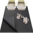 Waretary Cat Litter Box Mat: 36"x 30" Waterproof Kitty Cat Litter Trapping Mat, Easy-clean Double-layer Scatter Control Pad Rug (Black)