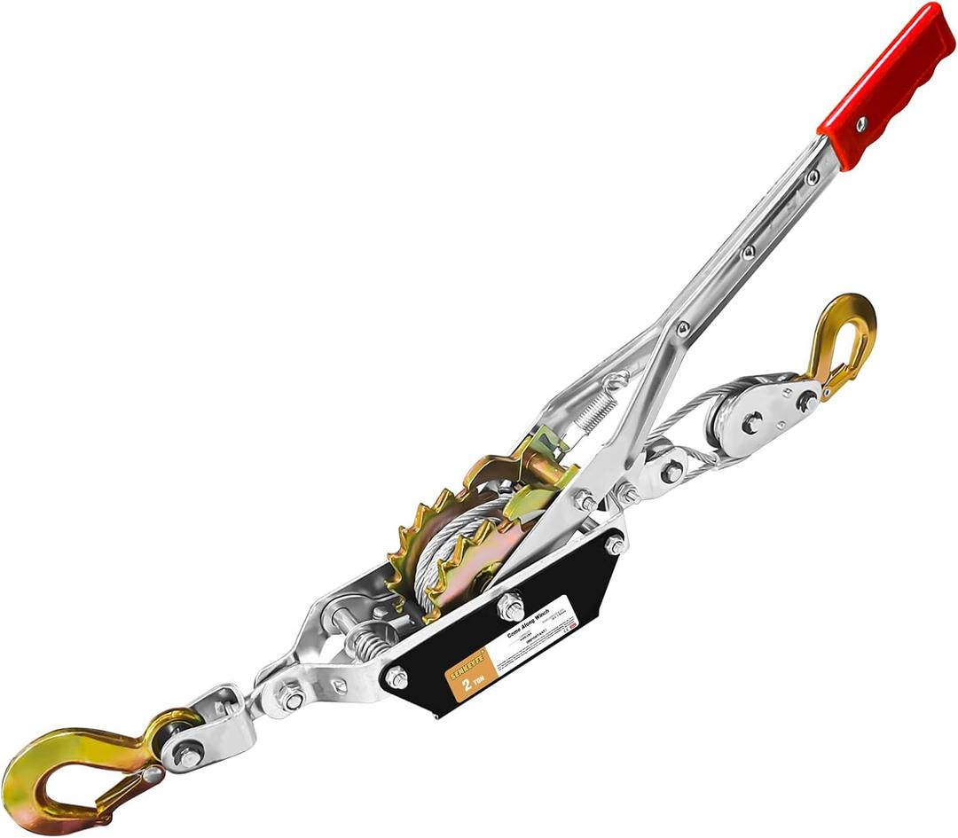 SENKEYFE Come Along Winch Heavy Duty, 7FT 2T Come Along Pulling Tool 2 Gears 2 Hooks, Cable Winch Puller, Come Along Power Puller Ratchet Tool for Construction Automotive Farm Fences