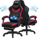HOFFREE Gaming Chair Computer Chair Fabric with Speakers Massage Game Chair with Footrest Bluetooth Ergonomic Gamer Chairs with Lumbar Support Reclining Gaming Chairs for Adults Red and Black