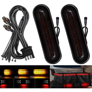 BlyilyB Oval Cargo Carrier Stop Turn Signals Tail Light Light Kit with Waterproof 4 Pin Grommets Wire Harness For Luggage Rack (Pack of 2) (Red & Amber)