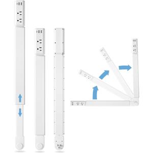 Outlet Electrical Outlet Extender Stick - Features 1 USB -C, 2 USB -A, and 2 AC Outlets, Free Assembly Extends 23"-34". Plug Extension Outlet Use Behind Sofas, Nightstands, Desks (White)