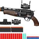 Large Revolver Toy Gun with Scope, Bullet Holder, 50 Soft Bullets & 14 Shells, Soft Bullet Toy Shotgun for Educational Shooting Game Toys, Gifts for Birthday Halloween Christmas