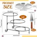 Domensi 7pcs Pizza Pan Riser Stands Sets Includes 1pcs Tiered Tray Stand 3 Stainless Steel Pizza Pan and 3 Wood Handle Knife for Tables Party Restaurant