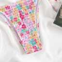 COZYEASE Women's 2 Piece Floral Bikini Sets Smocked Drawstring Side Triangle Halter Sexy Cute Swimsuits (L)