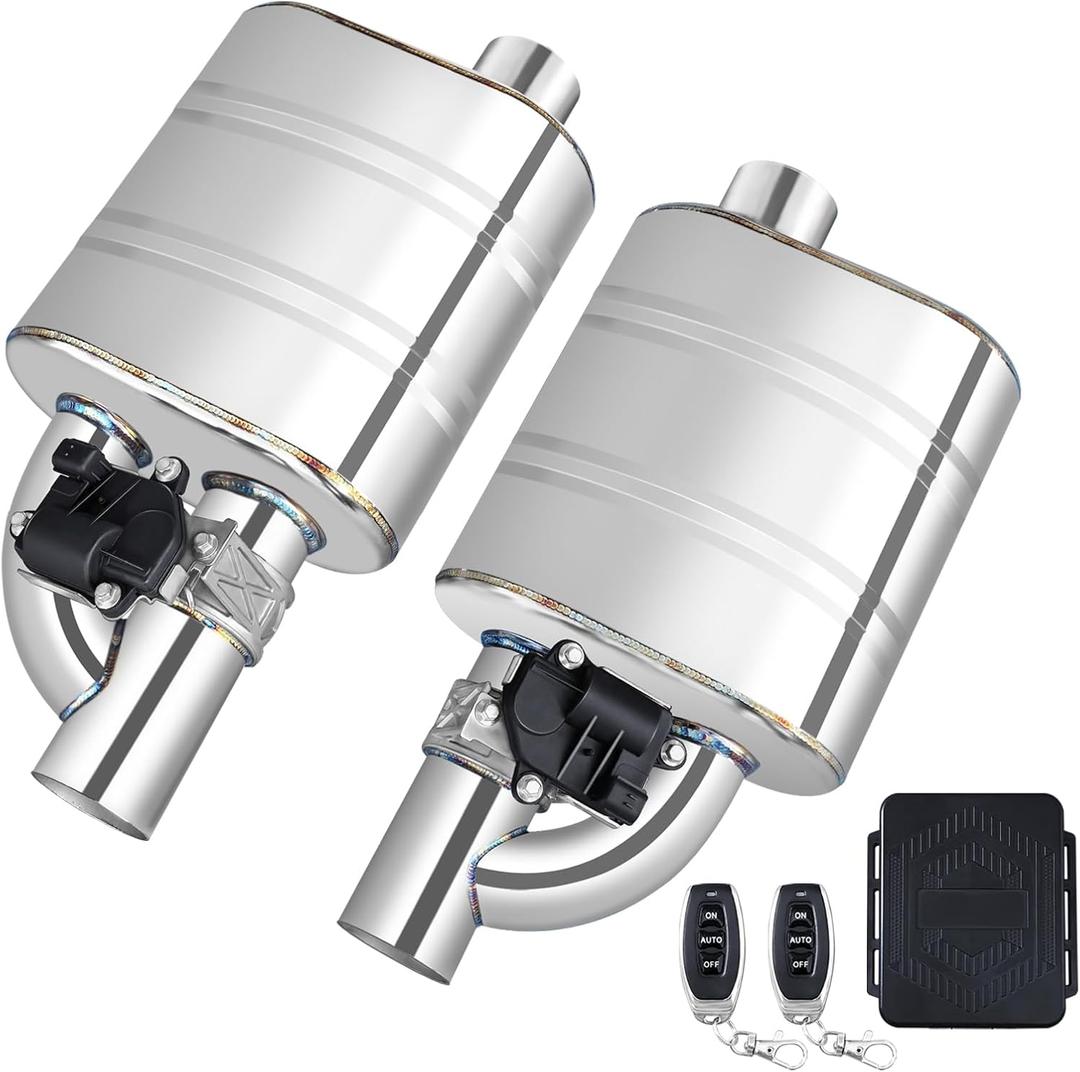 3 Inch Valved Muffler Electric Exhaust Cutout with Muffler Cat Back Exhaust System Kit (2pcs)