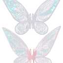 quescu 2Pcs Fairy Wings for Adults,Butterfly Wings for Girls Women,Halloween Costume Sparkle Angel Wings Dress Up Party Favor (White+Pink)
