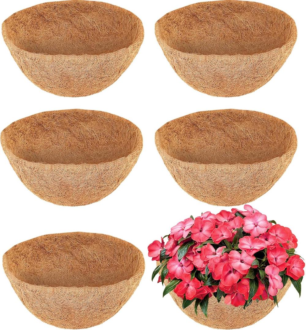 LCHUANG Coco Liners for Planters - 6 Pack 18 Inch Round Hanging Basket Liners, 100% Natural Coconut Fiber Replacement Liners for Hanging Baskets Planters Flowers, Plants, Vegetables (18'' Pack of 6)
