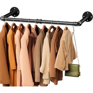 Wall Mounted Clothes Rack 38.4 Inch, Industrial Pipe Clothing Rack, Black Wall Clothing Rack, Multi-Purpose Clothing Hanging Rod for Laundry Room, Closet Storage,Bedroom, Closet (1 Pack)