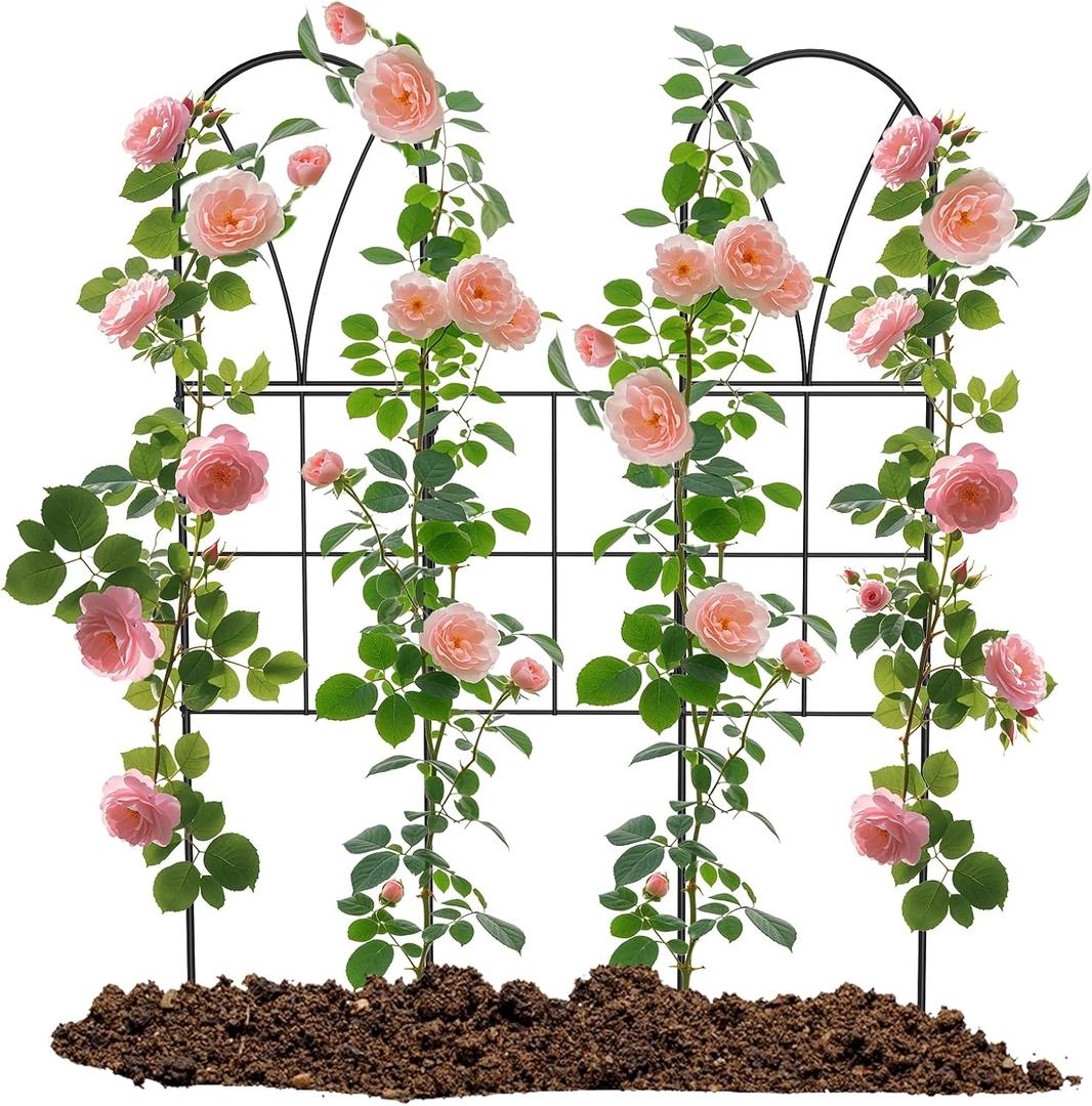 Metal Garden Trellis for Climbing Plants Outdoor, 2 Pack 45" Black Rose Trellis Rustproof Wall Trellis for Roses Vine Cucumbers Vegetables Flower Support