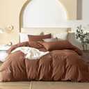 JIYUAN California King Duvet Cover Set, 3-Piece - 100% Washed Cotton, Linen-Like Soft & Breathable with Zipper Closure, Includes 104x98 Inch Cover & 2 Pillowcases, Solid Dark Orange