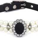 Pet Double Row Pearl Rhinestone Collar Cat Dog Necklace Adjustable Cute Gem Vintage Accessories(7.8 "-9.8") (Black)
