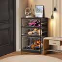 3 Tiers 6 Pairs Foldable Shoe Rack Storage Cabinet, Suitable for Closet Entryway, Collapsible Shoe Storage Organizer Cabinet with Magnetic Door，Easy Assembly (Black)