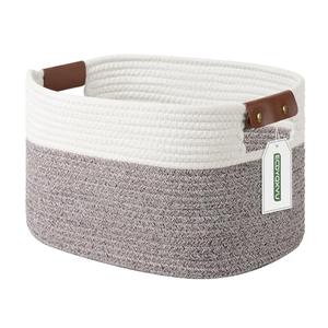 ECDYQXVU Cotton Rope Basket, Storage Baskets with Handle, 15x10x9 Inch Woven Basket for Shelves, Laundry, Towels, Clothes, Books (White Brown 1 Pack)