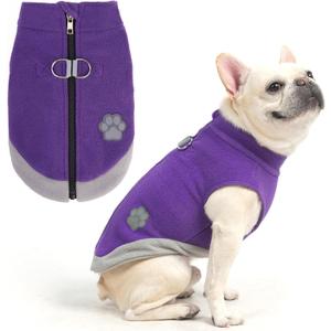 Mihachi Dog Fleece Vest Sweater Zip Up Warm Pullover Step-in Dog Jacket with Dual D-Ring Leash, Winter Cold Weather Reflective Coat Clothes Hoodie for Small Medium Dogs Puppy Cat Boy Girl, Purple M (Medium(Chest: 17", Neck: 14", Back: 12"))
