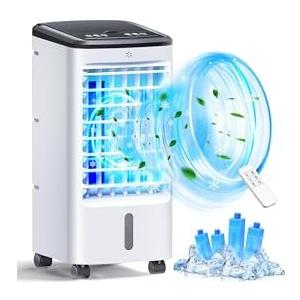 Portable Windowless Air Conditioners w/4 Modes & 3 Spds, 4-in-1 Evaporative Air Cooler w/Remote, 4 Ice Packs, 120°Oscillation, 12H Timer, Swamp Cooler for Indoor Room Office