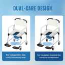 Bedside Commode Chair with 4 Lockable Wheels, 3 in 1 Wheelchair for Bathroom, Portable Toilet with Arms, Padded Seat, Footrests, Backrest for Elderly, Disabled Handicap & Seniors
