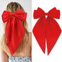 Velscrun Hair Bows for Women Girls Red Silky Satin Large Coquette Hair Bow Oversized Hair Ribbons Big Hair Bows Clip Long Tail Bowknot Hair Barrettes Halloween Christmas Hair Accessories