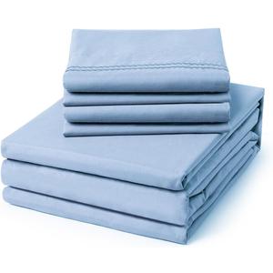 ClevaHome Queen Size Sheet Set - 6 Piece Soft Breathable Luxury Bed Sheet Set - Shrinkage & Fade Resistant Embroidered Bedding Sheet with Deep Pocket, 2 Extra Pillowcases (Queen, Chambray Blue)