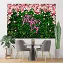 Happy Mother's Day Backdrop Green Leaves Flowers Wall Party Decorations for Women Pink Purple Roses Blossom Mother's Day Photography Background (7x5ft)