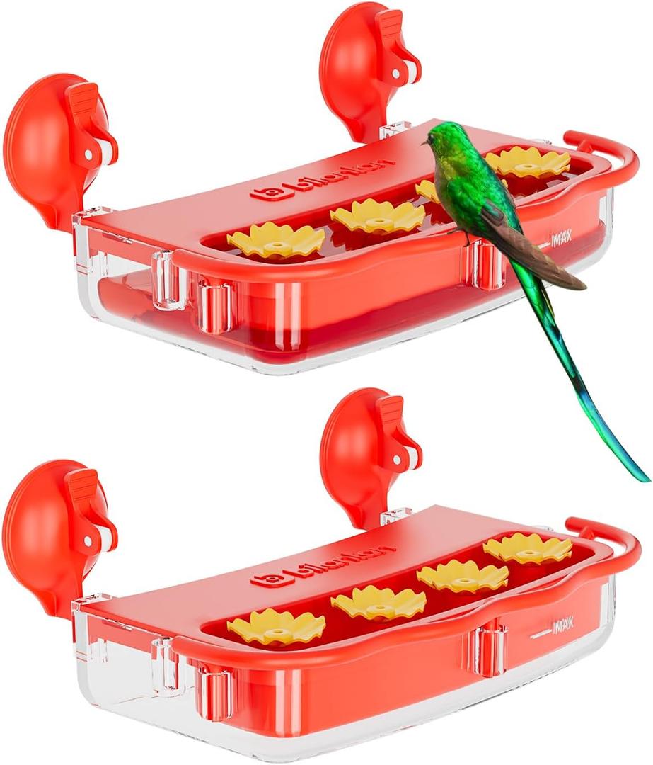 7 x Window Hummingbird Feeder Strong Suction Cup 2 Pack, Hummingbird Feeders for Outdoors Window Up Close Bird Watching, Ant and Bee Proof, Easy to Refill, Clean and Install