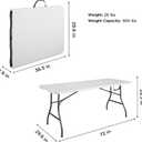 Cosco 6ft Fold-in-Half Blow Molded Folding Table, Indoor/Outdoor, Comfort Handle, Lightweight Plastic Construction - White