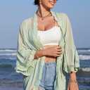 Spadehill Summer Women's Solid Color Beach Kimonos Dressy Lace Cover Up Light Weight Cardigan Light Green XL (Green, XL)