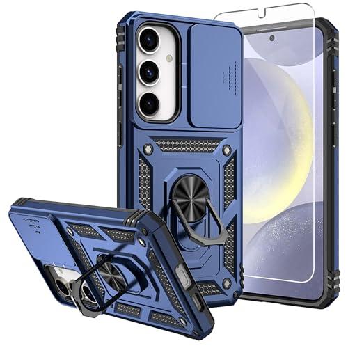for Galaxy S25 Plus Case,Samsung Galaxy S24 Plus Case,with Screen Protectors and Camera Cover,[Military Grade] 16ft.Drop Tested Cover with Magnetic Kickstand, Blue