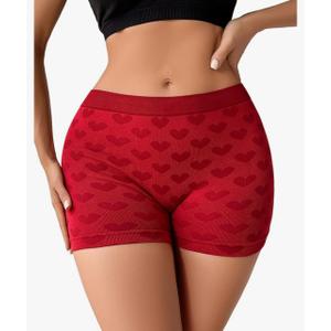 Cotton Boyshorts Underwear for Women Seamless Hight Waisted Safety Knickers Boxer Briefs Panties (S, Red Heart)