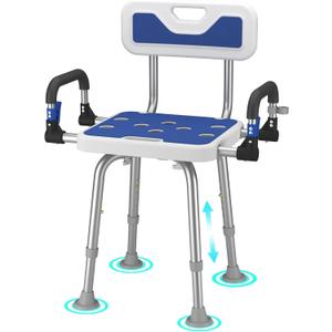 Shower Chair for Seniors Elderly Handicap Disabled Or Bariatric Adults Heavy Duty 500 Lbs Adjustable Stool with Arms and Back Bench Seat for Inside Shower Stall and Bathroom Bath Tub Chairs
