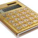 Acrylic Calculator with Stand, Battery and Solar Hybrid Powered Basic Calculator 12-Digit LCD Display, Home Office Desktop Accessories(Gold)