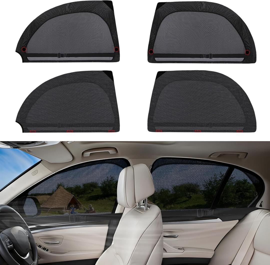 ZATOOTO Car Window Shade 4Pack Side Window Sunshade Single Layer Ventilation & Visibility & Sunshade Car Window Cover for UV Rays Magnet Reinforced for Non-Slip Travel with Bug Free(B Shape for Rear)