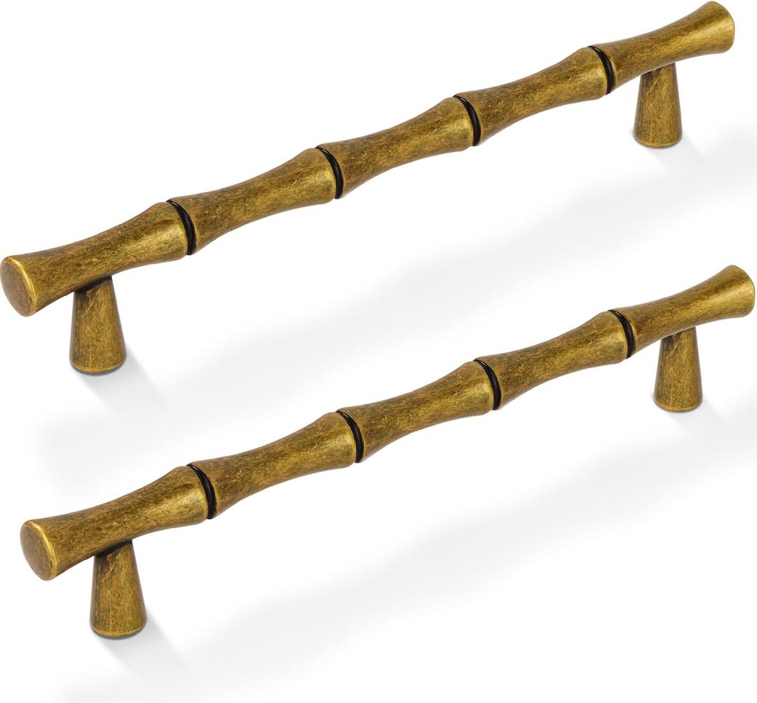 Antique Brass Cabinet Pulls 5 Inch(128mm) Hole Center,Vintage Retro Zinc Alloy Solid Dresser Cabinet Handles Luxury Drawer Pull Hardware for Bedroom, Kitchen 6 Pack ZJ01