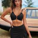 ZAFUL Women's High Waisted Bikini Sets Two Piece Swimsuit with Swim Skirt Tummy Control Bathing Suit String Swim Suits (Black, XL)