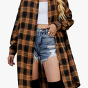 Blooming Jelly Women's Button Down Flannel Shirts Plaid Shacket Long Sleeve Collared Long Jacket Coats XL