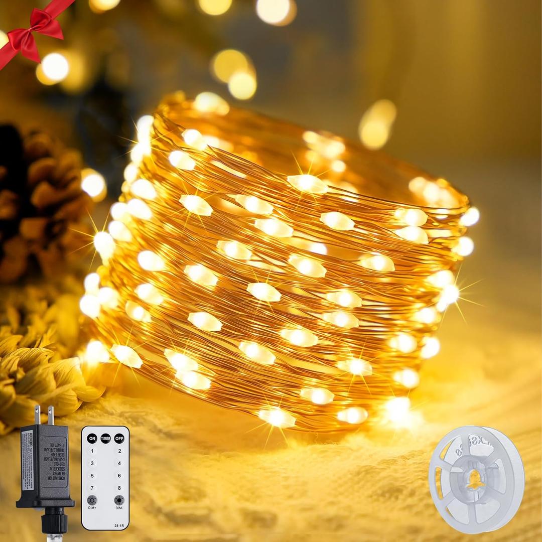 JMEXSUSS 400 LED Fairy Lights Plug in, 132 ft 8 Modes Remote Control Twinkle String Lights with Wheel, Warm White Christmas Lights Indoor Outdoor Waterproof for Bedroom Christmas Decor