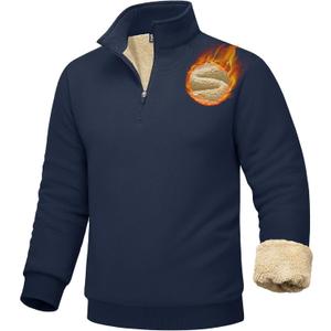 MAGCOMSEN Men's Sherpa Lined Quarter Zip Fleece Heavyweight Pullover Winter Warm Sweatshirts (Medium, Navy)