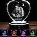 Valentine's Day Gifts for Her Him Wife with LED Colorful Base Romantic Anniversary Wedding Gifts for Her Birthday Gift Crystal Keepsakes Presents(Skeleton)