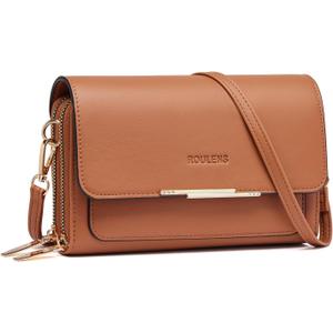 Roulens Small Crossbody Bag for Women,Cell Phone Purse Women's Shoulder Handbags Wallet Purse with Credit Card Slots (Brown)