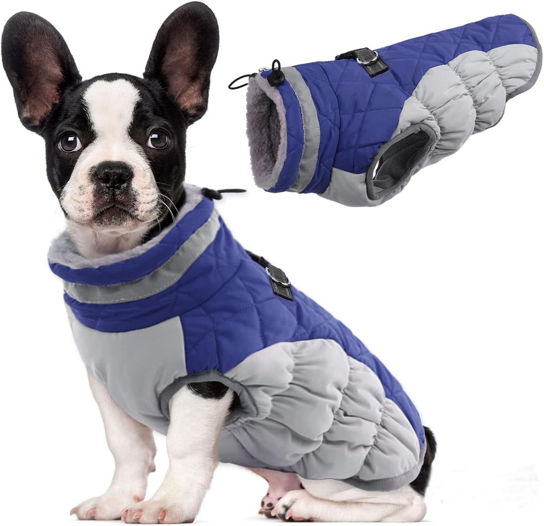 Lelepet Dog Coat Warm Dog Winter Coat Waterproof Dogs Jacket with Harness Built in Reflective Pet Fleece Vest Zip-Up Cold Weather Coats for Medium Dogs Turtleneck & Windproof Coats Dachshund Blue Medium