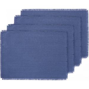Solino Home Fringe Linen Placemats Set of 4 - Vintage Blue Placemats 14 x 19 Inch - 100% Pure Linen Table Mats for Spring, Summer, Mothers Day