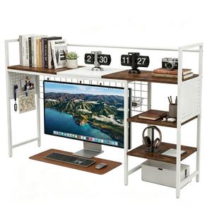 ZHUJERRY Desk Shelf Organizer with Pegboard & Hooks, Desk Hutch for Computer Monitor, Multi-Tier Wood Desktop Bookshelf Display Rack for Home Office Dorm Room (Simple White, 50.39‘’)