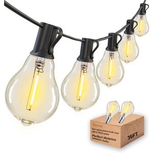 Outdoor String Lights 36FT Patio Light Waterproof for Backyard Porch Bistro | 1.8FT Bulbs Spacing,36 FT Connectable Outside Lights with 22 Shatterproof Dimmable A39 LED Bulbs for Garden Balcony Party