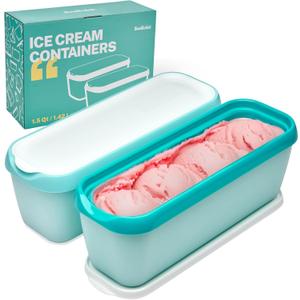 Ice Cream Storage Containers with Lids 2 PACK - 1.5 Quarts Homemade Ice Cream Tubs, Freezer Containers, Turquoise & Green