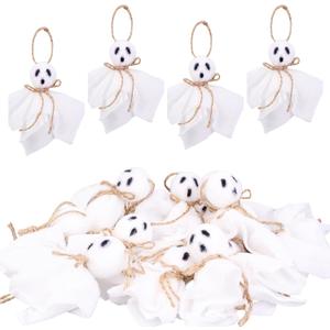 HOMIEE 20PCS Halloween Hanging Ghost Ornaments, 3 Inch Small Hanging Ghost Farmhouse Rustic Cloth Tree Ornaments for Haunted House Halloween Party Holiday Decor