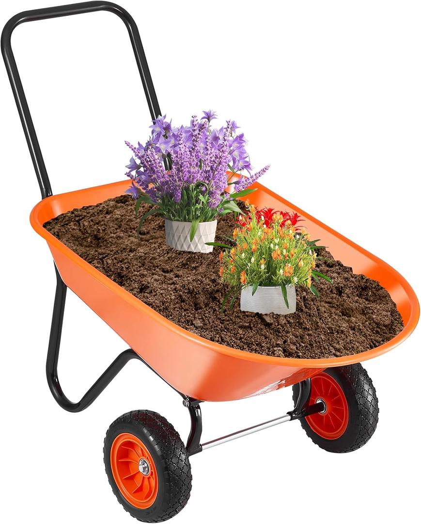 VEVOR Wheelbarrow Cart, 5 Cu. Ft. Load & 397 lbs Capacity, 2 Wheels Garden Dump Cart, Garden Wagon with Handle & 10" Wide Track Wheels, Easy Loading Utility Yard Cart & Wagons for Outdoor Lawn Yard