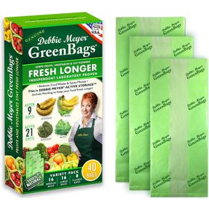 Debbie Meyer GreenBags, 40-Pack (16M, 16L, 8XL), Reusable Food Storage Bags