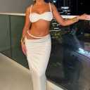 Women's Two Piece Skirt Sets Summer Beach Sexy Ruched Backless Cami Top And Cut Out Skirt Night Out Dress (White, M)