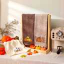 3 Pcs Fall Thanksgiving Hand Towels Embroidered Pumpkin Maple Leaf Bathroom Towels for Fall Bathroom Kitchen Decor Thanksgiving Gift, 29.5 x 13.8 Inch(Dark Brown, Khaki, Beige)
